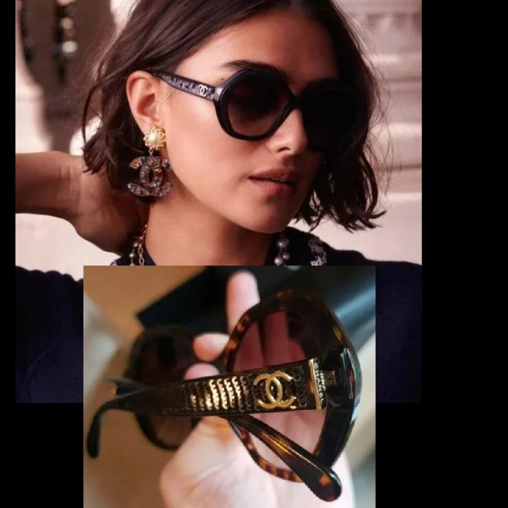 Gorgeous Chanel SEQUIN Tortoiseshell Sunglasses